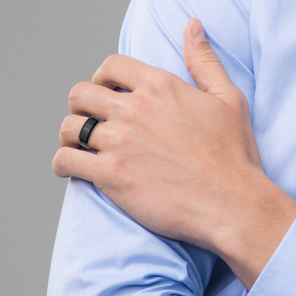 Ceramic Black 8mm Beveled Edge Brushed and Polished Band