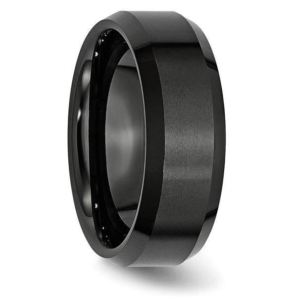 Ceramic Black 8mm Beveled Edge Brushed and Polished Band