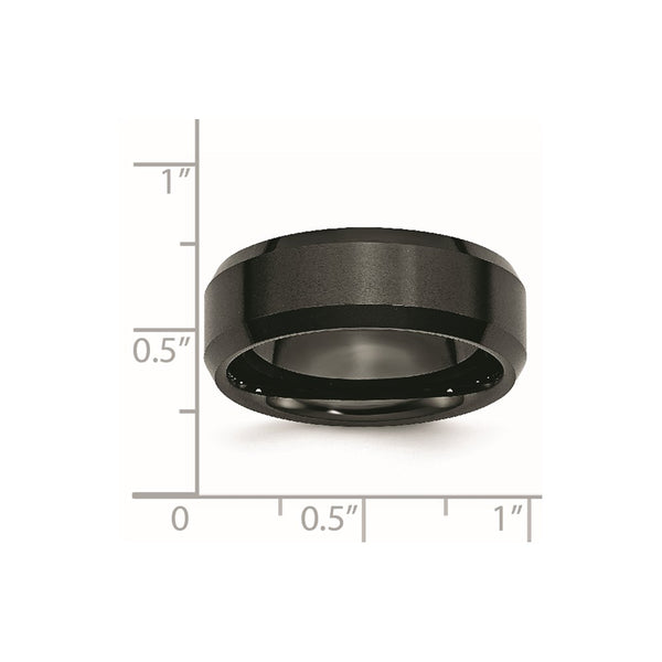 Ceramic Black 8mm Beveled Edge Brushed and Polished Band
