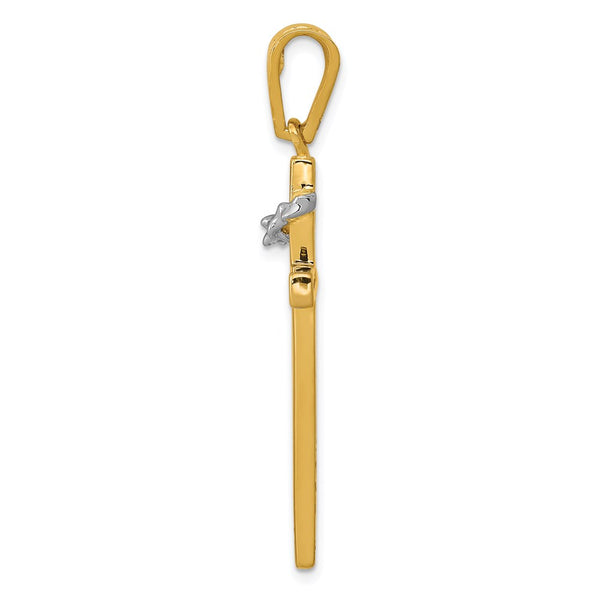 14KT White and Yellow Gold 44X19MM Cross Pendant. Chain Not Included