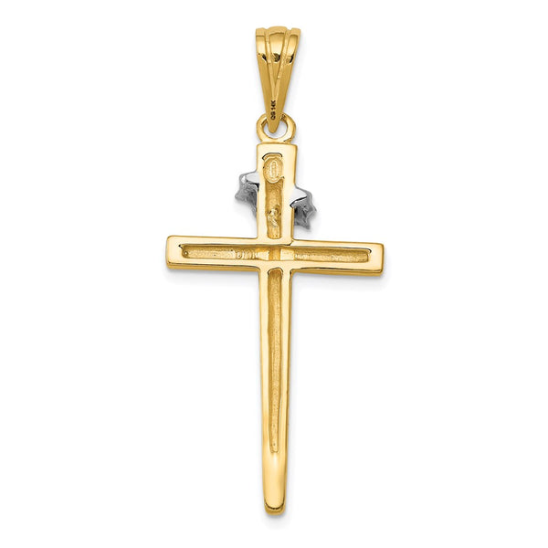 14KT White and Yellow Gold 44X19MM Cross Pendant. Chain Not Included