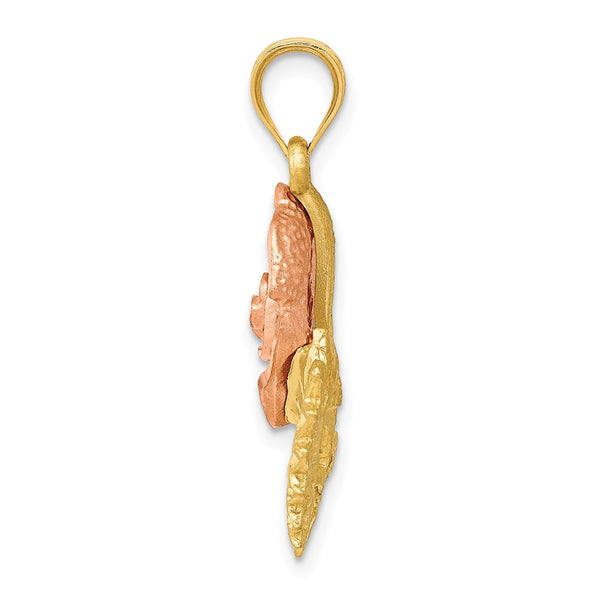 14KT Yellow and Rose Gold 29X19MM Diamond-cut Flower Pendant. Chain Not Included