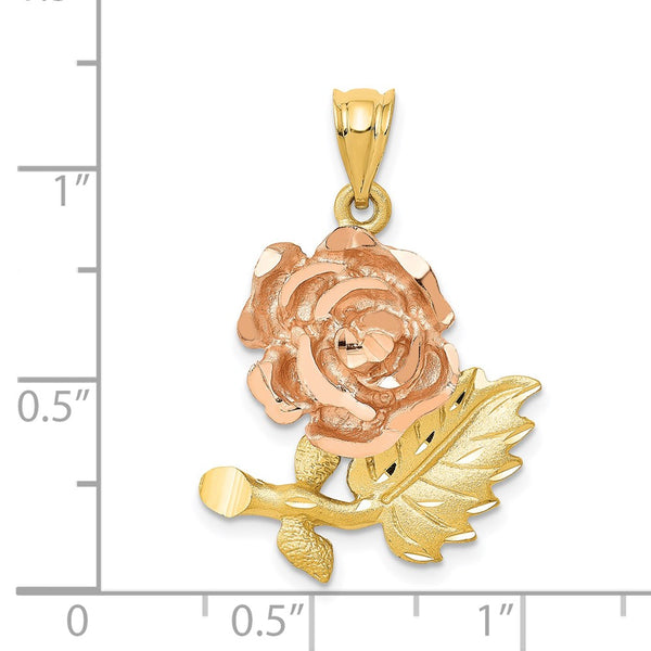 14KT Yellow and Rose Gold 29X19MM Diamond-cut Flower Pendant. Chain Not Included