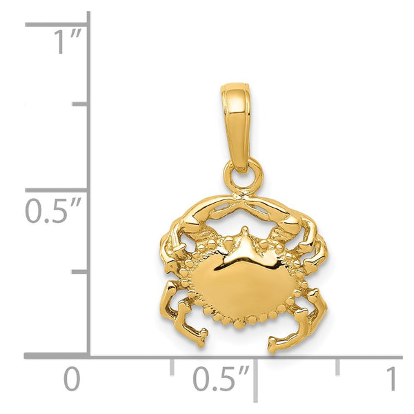 14KT Yellow Gold 19X12MM Crab Pendant. Chain Not Included