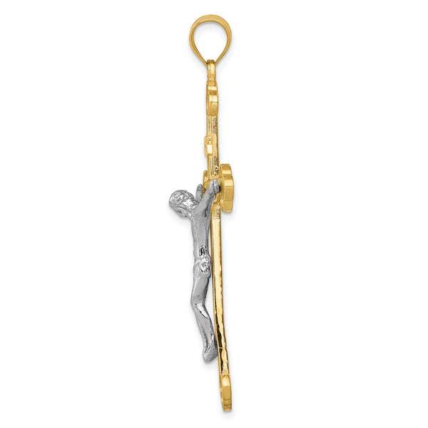 14KT White and Yellow Gold 50X28MM Crucifix Cross Pendant. Chain Not Included