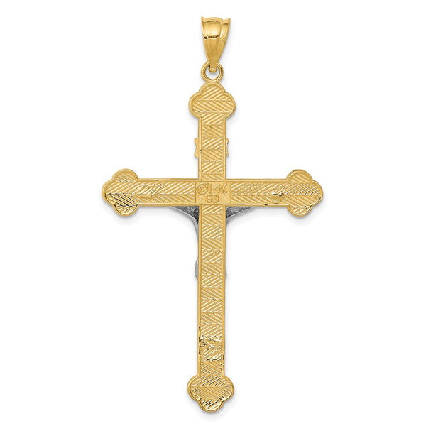 14KT White and Yellow Gold 50X28MM Crucifix Cross Pendant. Chain Not Included
