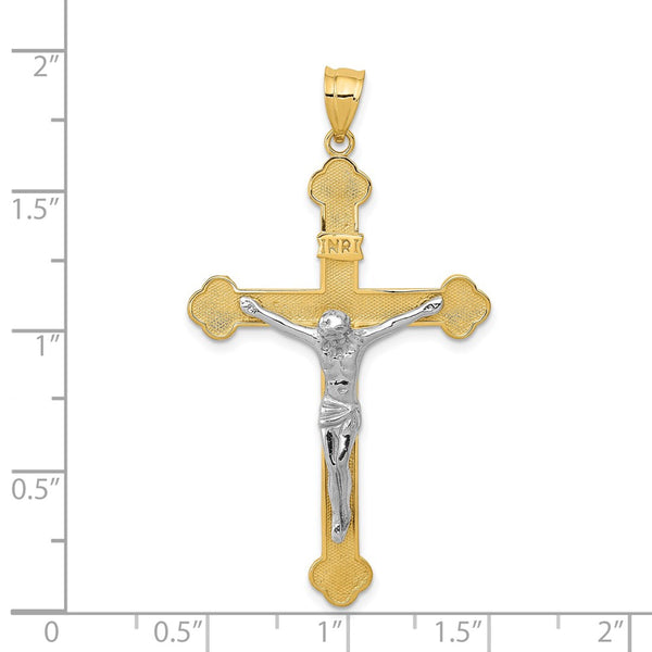 14KT White and Yellow Gold 50X28MM Crucifix Cross Pendant. Chain Not Included