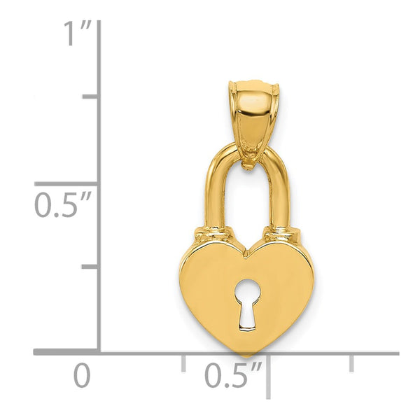 14KT Yellow Gold 21X11MM Heart Lock Pendant. Chain Not Included