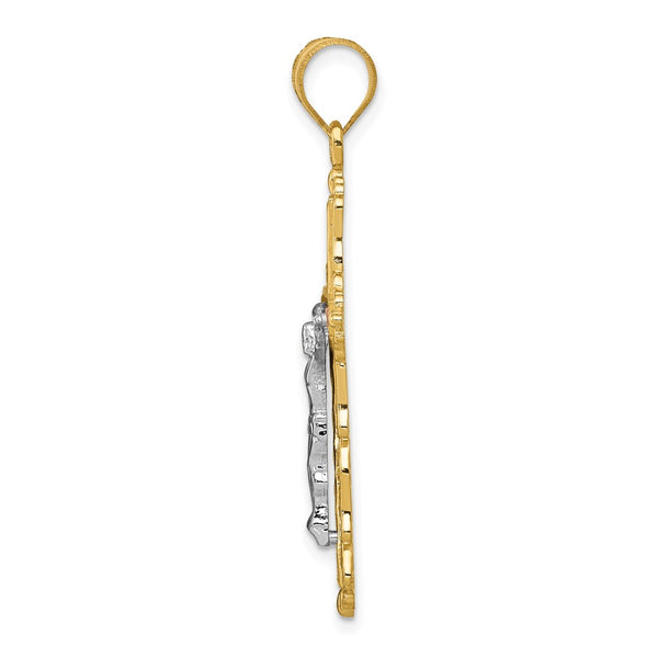 14KT Gold Tri-Color 43X21MM Diamond-cut Crucifix Cross Pendant. Chain Not Included