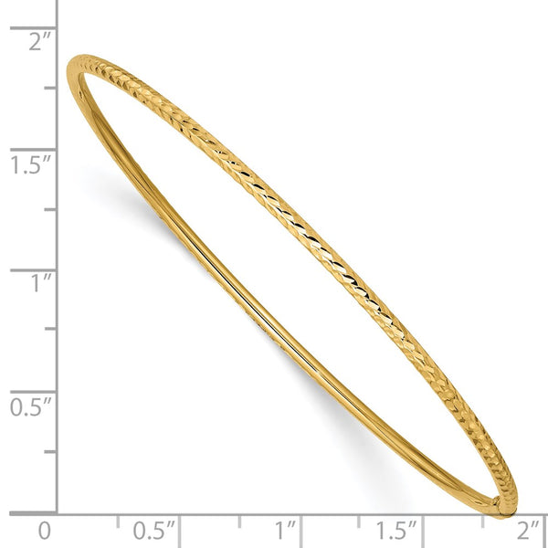 14KT Yellow Gold 2MM Diamond-cut Bangle Slip-On Bracelet