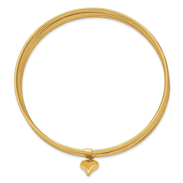 14KT Yellow Gold 8-inch 1MM Bangle Heart Seminario Bracelet