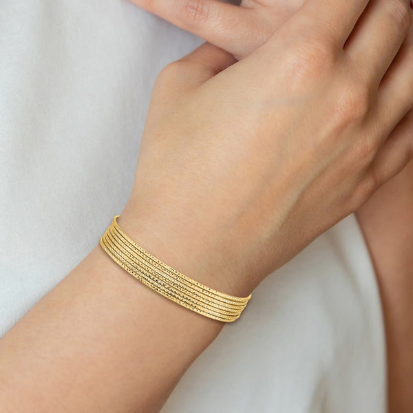 14KT Yellow Gold 8-inch 1MM Bangle Heart Seminario Bracelet