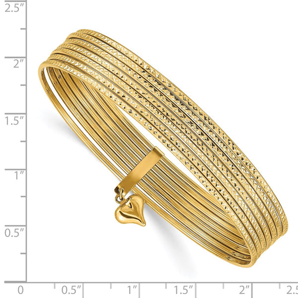 14KT Yellow Gold 8-inch 1MM Bangle Heart Seminario Bracelet