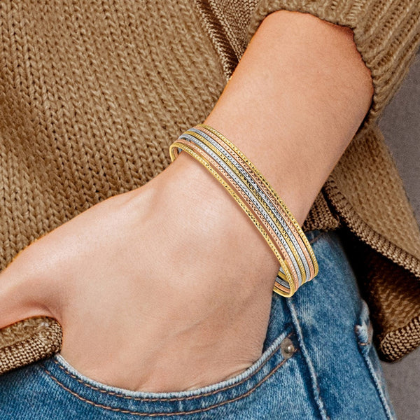 14KT Gold Tri-Color 8-inch 1MM Bangle Seminario Bracelet