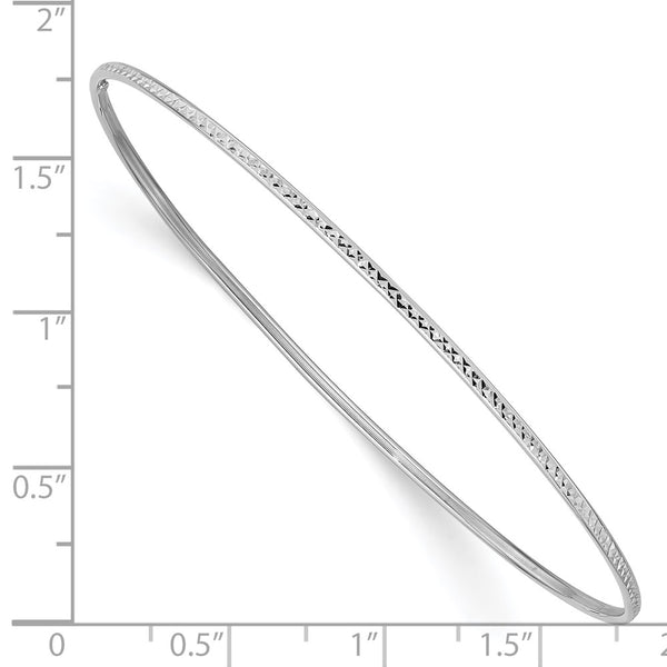 14KT White Gold 8-inch 1.5MM Diamond-cut Bangle Slip-On Bracelet