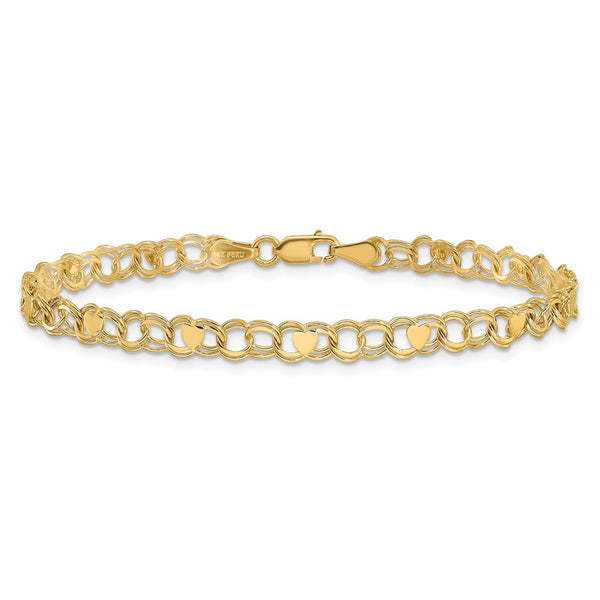 14KT Yellow Gold 8-inch 4MM Heart Charm Pendant. Chain not Included. Bracelet