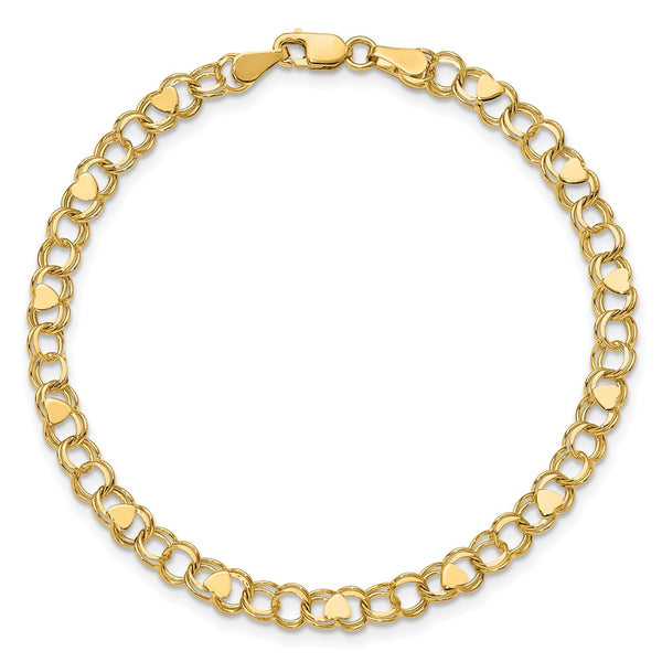 14KT Yellow Gold 8-inch 4MM Heart Charm Pendant. Chain not Included. Bracelet