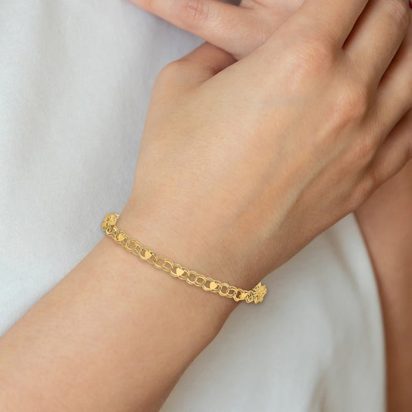 14KT Yellow Gold 8-inch 4MM Heart Charm Pendant. Chain not Included. Bracelet