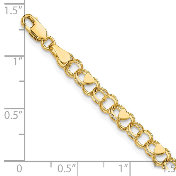 14KT Yellow Gold 8-inch 4MM Heart Charm Pendant. Chain not Included. Bracelet