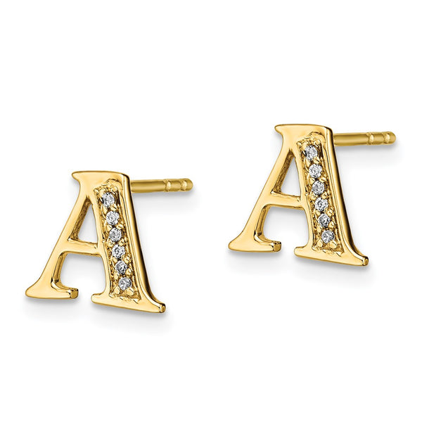 1/25 CTW Natural Diamond Stud Initial Earrings in 14KT Yellow Gold. Initial A