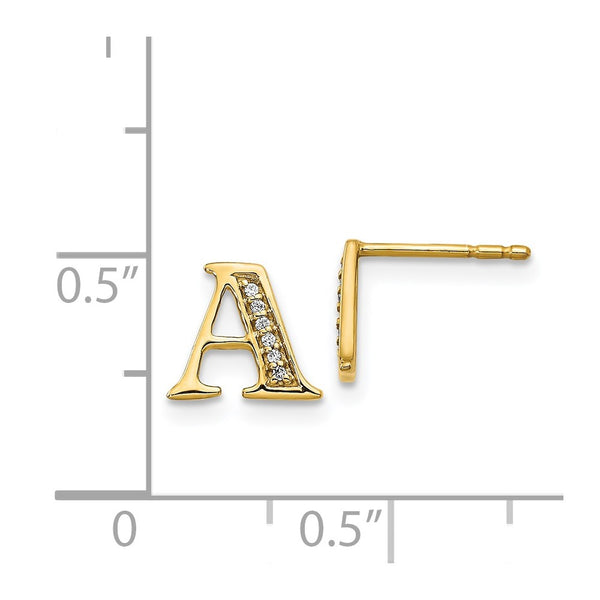 1/25 CTW Natural Diamond Stud Initial Earrings in 14KT Yellow Gold. Initial A