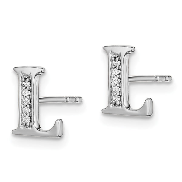 1/30 CTW Natural Diamond Stud Initial Earrings in 14KT White Gold; Initial L