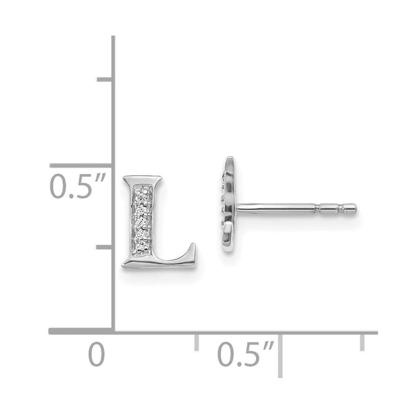1/30 CTW Natural Diamond Stud Initial Earrings in 14KT White Gold; Initial L