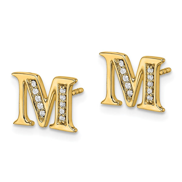 1/14 CTW Diamond Stud Initial Earrings in 14KT Yellow Gold. Initial M