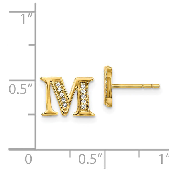 1/14 CTW Diamond Stud Initial Earrings in 14KT Yellow Gold. Initial M