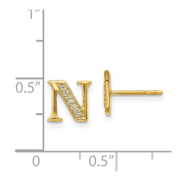 1/25 CTW Natural Diamond Stud Initial Earrings in 14KT Yellow Gold; Initial N