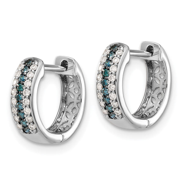 14KT Gold White Gold Blue and White Natural Diamond Hinged Hoop Earrings