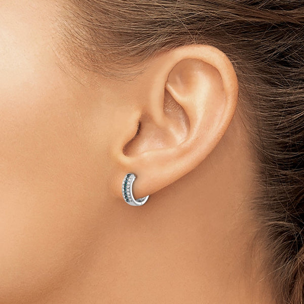 14KT Gold White Gold Blue and White Natural Diamond Hinged Hoop Earrings