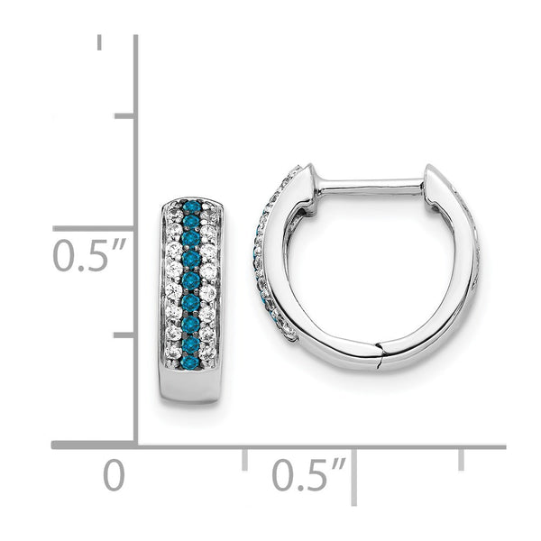 14KT Gold White Gold Blue and White Natural Diamond Hinged Hoop Earrings