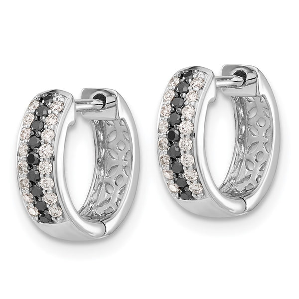 14KT Gold White Gold Black and White Natural Diamond Hinged Hoop Earrings