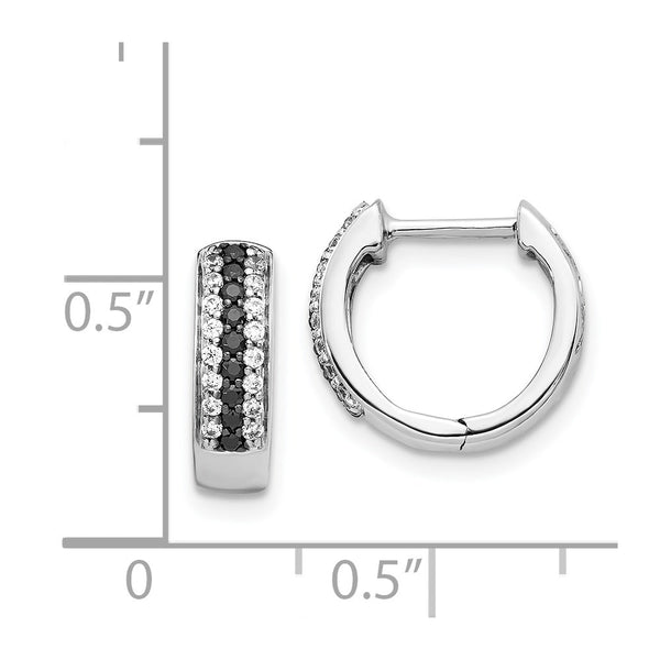 14KT Gold White Gold Black and White Natural Diamond Hinged Hoop Earrings