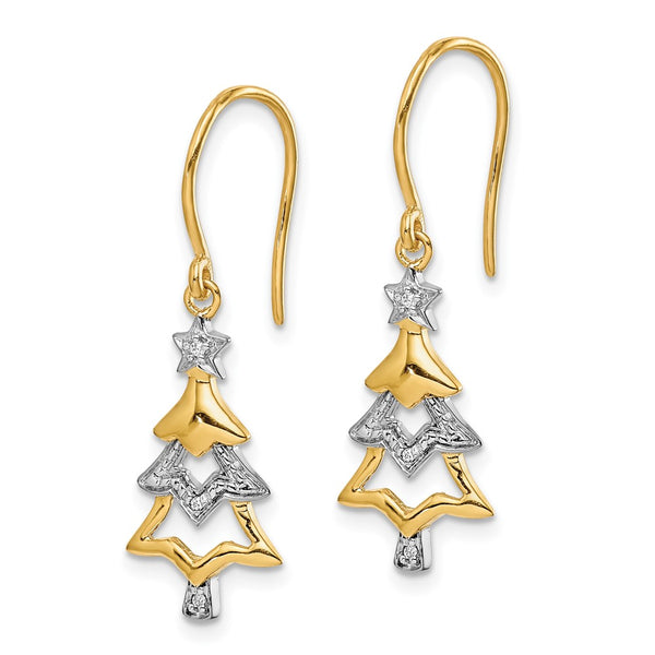 14KT Gold and Rhodium Natural Diamond Christmas Tree Dangle Earrings