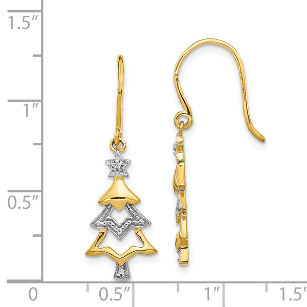 14KT Gold and Rhodium Natural Diamond Christmas Tree Dangle Earrings