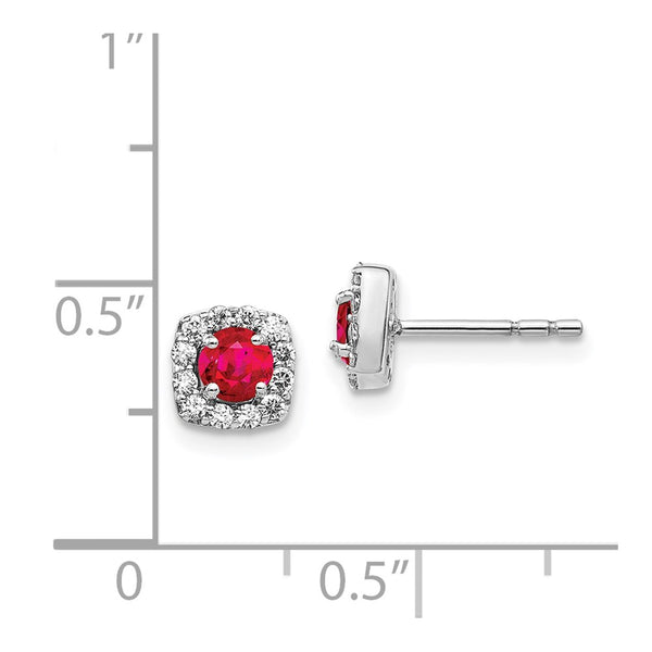 14KT White Gold Ruby and Natural Diamond Halo Cushion Shaped Earrings