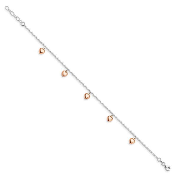 Rose Gold Plated Sterling Silver 9-inch Heart Anklet