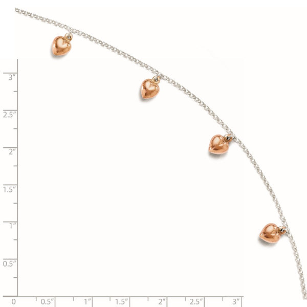 Rose Gold Plated Sterling Silver 9-inch Heart Anklet