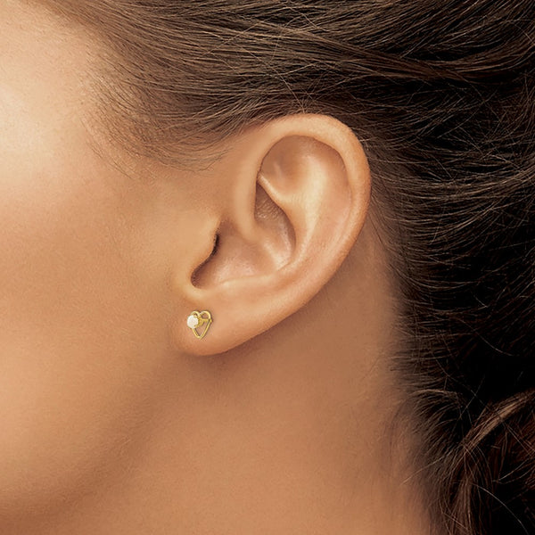 14KT Yellow Gold 3MM Round Opal 6MM Birthstone Childrens Earrings