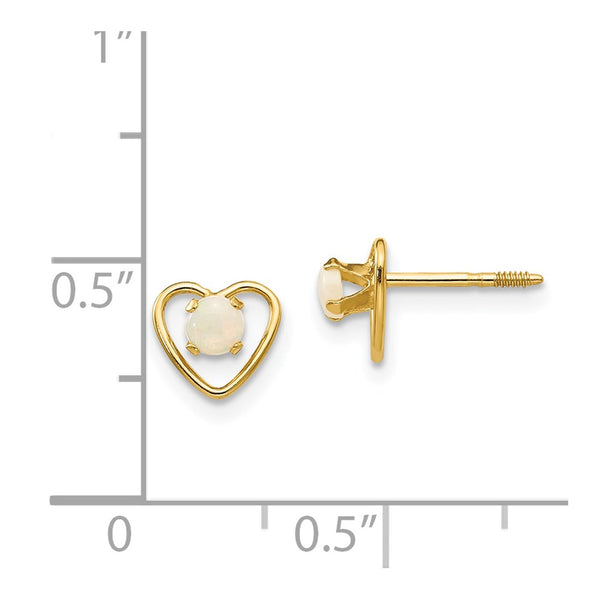14KT Yellow Gold 3MM Round Opal 6MM Birthstone Childrens Earrings