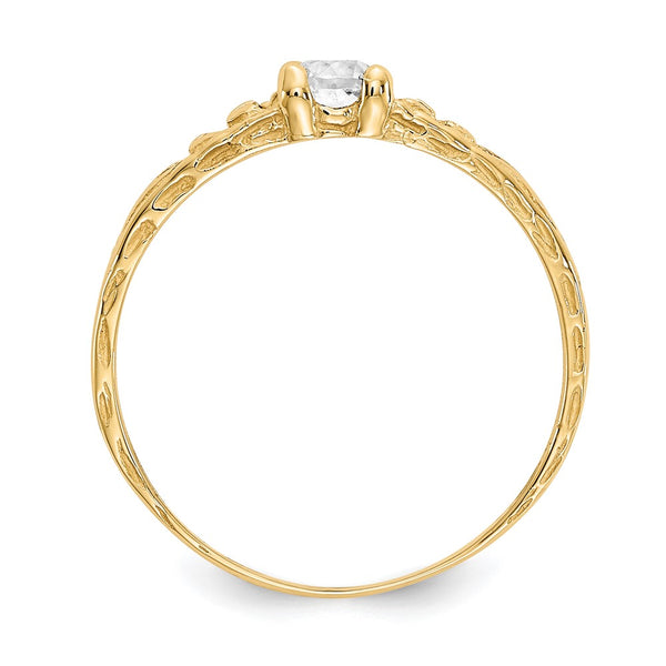 14KT Yellow Gold 3MM Round White Topaz Birthstone Baby Ring. Size 3
