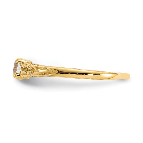 14KT Yellow Gold 3MM Round White Topaz Birthstone Baby Ring. Size 3