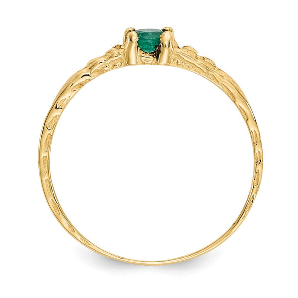 14KT Yellow Gold 3MM Round Emerald Birthstone Baby Ring. Size 3