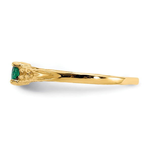 14KT Yellow Gold 3MM Round Emerald Birthstone Baby Ring. Size 3