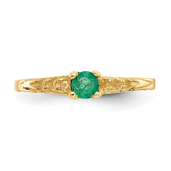 14KT Yellow Gold 3MM Round Emerald Birthstone Baby Ring. Size 3