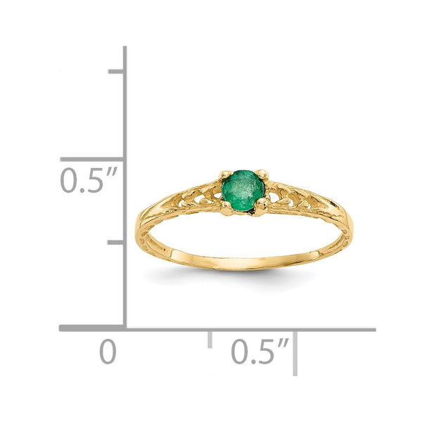 14KT Yellow Gold 3MM Round Emerald Birthstone Baby Ring. Size 3