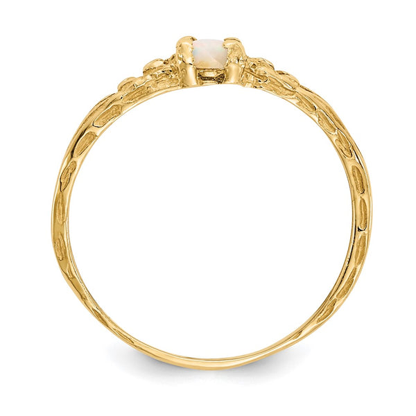 14KT Yellow Gold 3MM Round Opal Birthstone Baby Ring. Size 3