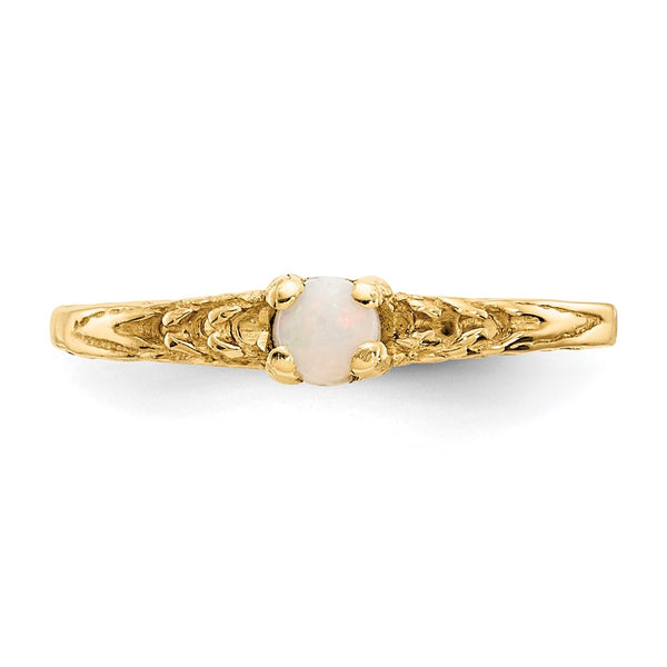 14KT Yellow Gold 3MM Round Opal Birthstone Baby Ring. Size 3